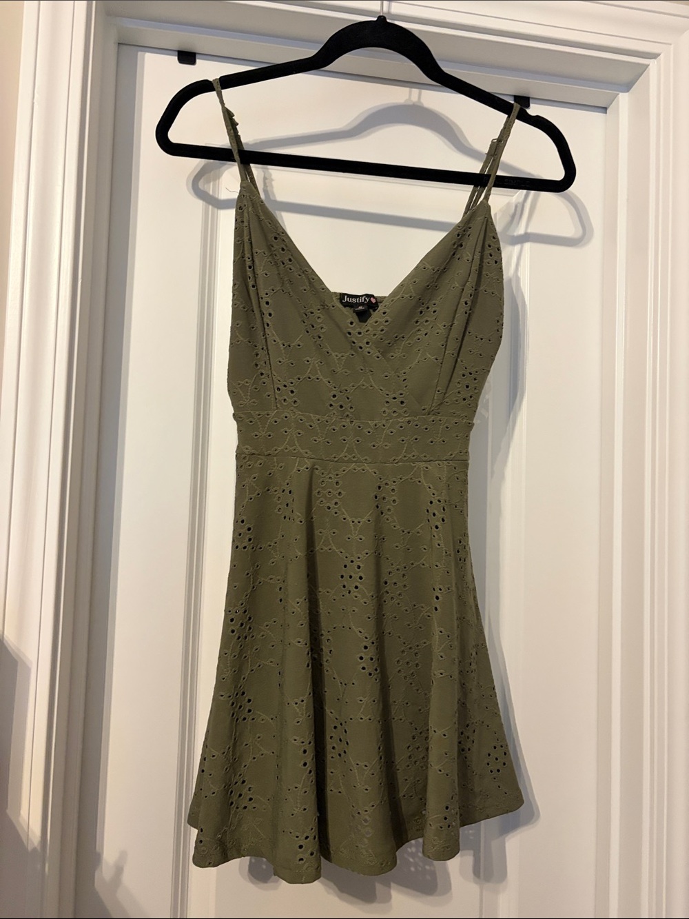 Justify Olive Eyelet Spaghetti Strap Romper